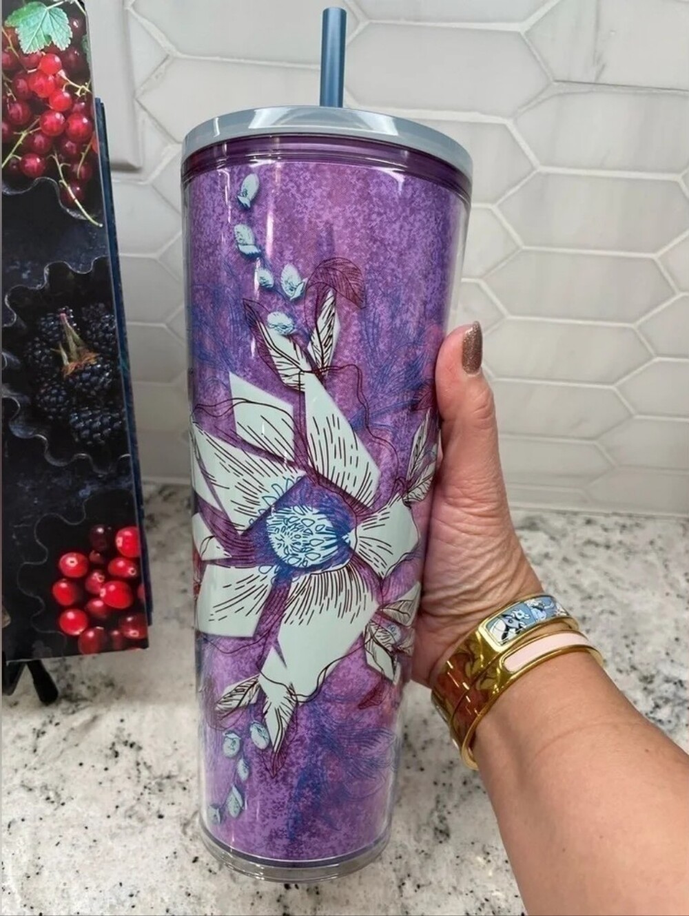 Starbucks Purple Winter Blossom Floral Tumbler 24 oz NWT